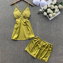 2 Pcs Silk Pajama Set Sexy Lace Top And Shorts Pyjamas Spaghetti Strap Summer Sleepwear High Quality Pijama Nightie Home Clothes 2024 - buy cheap
