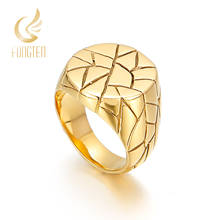 Fongten anel redondo punk em aço inoxidável, anel dourado preto prateado com fendas irregulares, joias de anéis legais para homens, joias 2024 - compre barato