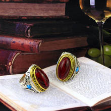 Suncondiems. Anéis boêmicos retrô vintage, anéis femininos, pedras naturais vermelhas e banhados a duas cores, joias boho, presente para homens 2024 - compre barato