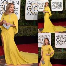 Vestidos de Noche largos fruncidos de sirena amarilla, vestidos de celebridades de los premios 73th Golden Globe, vestidos de la alfombra roja de la redecilla de la celebridad 2024 - compra barato