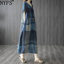 NYFS-vestido holgado de lino y seda para mujer, traje de verano, moda coreana, 2021 2024 - compra barato