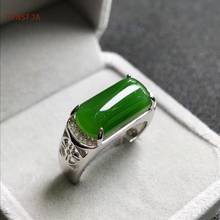 CYNSFJA-Anillo de plata de primera ley y Jade verde para hombre, sortija, plata esterlina 925, nefrita, Jaspe hetiana, amuletos de la suerte, certificado, Natural, nuevo 2024 - compra barato