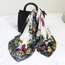 90*90cm Fashion Floral Print Kerchief Silk Satin Neck Scarf For Women Square Shawls and Wraps Elegant Hijab Scarves For Ladies 2024 - buy cheap