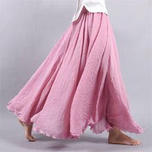 Ретро летняя юбка средней длины из хлопка и льна, женская повседневная юбка трапециевидной формы с высокой талией, большая свободная плиссированная юбка, длинная свободная Юбка Saia f271 2024 - купить недорого