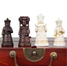 Медная статуя в китайском стиле династии Qing, армейский Стиль, 32 части, шахматный набор и деревянная коробка из кожи 2024 - купить недорого