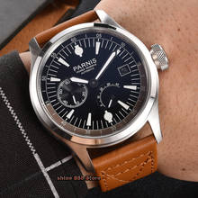 PARNIS-Reloj Automático para hombre, pulsera de 46mm con esfera negra, reserva de energía, fecha 2530, Correa marrón 2024 - compra barato