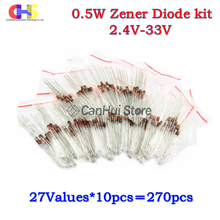 Kit de diodos Zener de 270 W, surtido de 1/2W, 2V4-33V, paquete de diodos Zener de 12V, 18V, 5V1, 5V6, 3V3, 3V6, 4V3, 4V7, 6V2, 6V8, 7V5, 20V, 22V, 0,5 unids/lote 2024 - compra barato