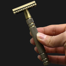 Maquinilla de afeitar Manual clásica de doble cara para hombre, maquinilla de afeitar de seguridad de 3 piezas con mango largo de latón 2024 - compra barato