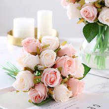12 шт. искусственный букет роз шелк невесты Искусственные цветы дома вечерние украшения Искусственные цветы ручной работы поддельные цветы 2024 - купить недорого