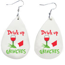 Drink up Grinch Faux Leather Earrings Faux Leather Earrings Glitter Thanksgiving Day Teardrop Leaf Earrings Fall Earrings Stock 2024 - buy cheap