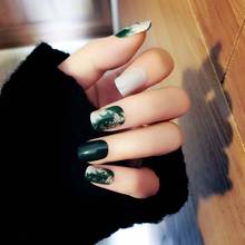 24pcs fake nails set Green Blooming fake nails press on Women Fashion Retro Square Full Cover False Nail Patch With nail glue 2024 - buy cheap