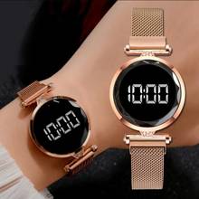Relógio de luxo feminino com led e pulseira magnética, rosa, ouro, digital, quartzo, relógio de pulso, 2021 2024 - compre barato