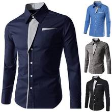 Men Shirts Asia Size New Arrivals Slim  Male Shirt Solid Turn down Collar Long Sleeve British Style Polyester Fiber Men's Shirt 2024 - buy cheap