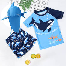 Maiô de manga curta para crianças, traje de banho de 3 peças de dinossauro tubarão para meninos roupas de praia infantis 2024 - compre barato