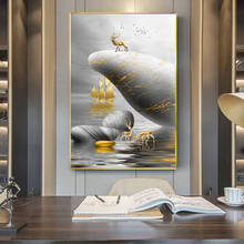 Modern Abstract Landscape Art Gray Sky Golden Sailboat Canvas Painting Wall Art Pictures for Living Room Home Decor (No Frame) 2024 - buy cheap