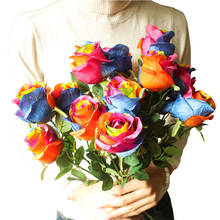 Ramo de flores artificiales de seda para decoración del hogar, Rosa colorida de peonía para boda, fiesta de novia, 48cm, 6 uds. 2024 - compra barato