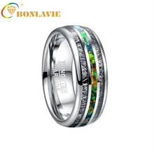 BONLAVIE 8mm Width Men's Ring Wedding Band Engagement Ring Inlaid Black Meteorite + Green Opal Tungsten Carbide Ring 2024 - buy cheap