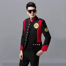 Badge Embroidered Stand Collar Jacket Court Blazers European Style Gold Button Slim Coat Male Singer Stage Performance Costume 2024 - buy cheap