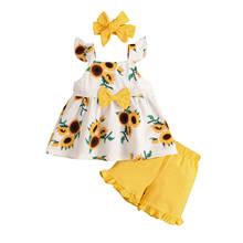 Summer Baby Girls Clothes Set Sunflower Print Toddler Tank Top + Shorts + Headband 3Pcs Fly Sleeve Outfits Children Clothing Set 2024 - buy cheap