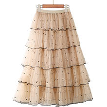 2021 New Flocking Dot Sweet Cake Layered Long Womens Mesh Skirts High Waist Ruffles Fashion Tulle Pleated Korean Skirt 2024 - buy cheap