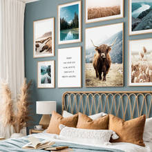 Quadros decorativos para sala de estar, natureza, grama, vaca, trigo, montanha, lago, nórdico, arte impressa, pintura em tela 2024 - compre barato
