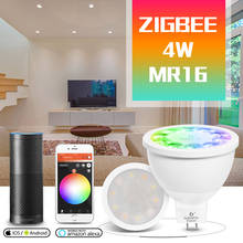 Gled0pto zigbee mr16 holofote led 4w rgb/cct lâmpada led dc12v, funciona com smartthens zigbee hub echo plus luz de controle de telefone inteligente 2024 - compre barato