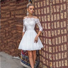 Verngo Modest Short Wedding Dress With 2/3 Sleeves A Line Lace Wedding Gowns Off the Shoulder 2020 Bride Outdoor Bridal Dress 2024 - buy cheap