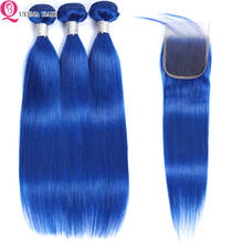 Цветной пряди с закрытием синий Малазийские Волосы пряди с закрытием прямые волосы 3 пряди с закрытием Remy пряди человеческих волос для наращивания волос 2024 - купить недорого