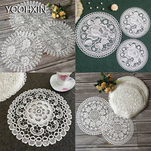 Europe round lace white embroidery place table mat cloth New Year pad cup navidad Napkin doily coaster wedding Christmas decor 2024 - buy cheap