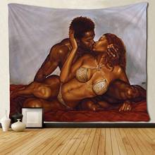 Афро-американская пара, гобелены для влюбленных, хиппи, художественная черная настенная висящая скатерть 2024 - купить недорого