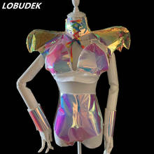 Новый женский магический цветной лазерный комплект бикини джазовая танцевальная команда космический танцевальный наряд сексуальный бар Механическая стойка костюм для выступлений 2024 - купить недорого