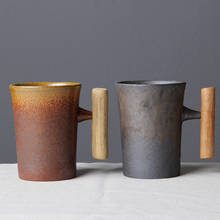 Copo de café retrô de cerâmica, copo de leite, copo de boca, alça de madeira personalizada, copo de cerâmica criativo estilo japonês, copo de presente 2024 - compre barato