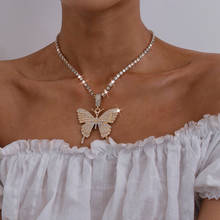 Luxury Full Rhinestone Big Butterfly Pendant Tennis Chain Necklace Women Choker Hip Hop Fashion Girl Men Gift Party Jewelry 2021 2024 - buy cheap