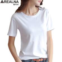 100% Cotton T-shirt Women Solid Casual Short Sleeve Tshirt Summer Cool Tops Streetwear Clothing Female tee shirt femme 2024 - buy cheap