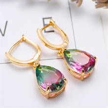 Water Drop Green Purple Zircon Rainbow Stone Dangle Earrings For Women Vintage Fashion Yellow Gold Multicolor Crystal Earrings 2024 - buy cheap