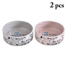 2PCS Cartoon Printed Ceramic Pet Bowl Creative Cartoon Letter Ceramic Cat Feeding Bowl Cat Dog Food Bowls Pet Feeding Supplies