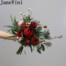 JaneVini-ramo de peonías Burdeos para novia, flor Vintage de boda, ramos de flores artificiales para la novia 2024 - compra barato