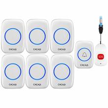 CACAZI Smart Home Wireless Pager Doorbell Old man Emergency Alarm 80m Remote Call Bell US EU UK Plug 1 Button 1 Pager 6 Receiver 2024 - compre barato