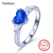 Женское кольцо с сапфиром Yanleyu, серебряное кольцо в форме сердца 925 пробы с синим цирконием, Кристал для свадьбы, кольца для помолвки, оптовая продажа, PR394 2024 - купить недорого