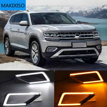 1Pair LED For Volkswagen VW Teramont 2017 2018 DRL Daytime Running Light Daylights Fog Lamp Cover With Yellow Turn Signal 2024 - buy cheap