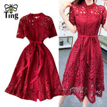 Tingfly Summer Fashion Dress Single Breasted Hollow Cut Out Casual Street Dress Women Lace Vintage Dress Fashion Clothing Elbise 2024 - buy cheap