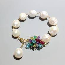Liiji pérola barroca real exclusiva com pedra multi 925 prata esterlina cor dourada bracelete artesanal para mulheres drop shipping 2024 - compre barato
