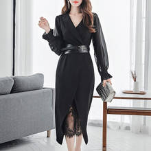 2020 New Autumn Dress Suits For Women Chiffon Long Sleeve Blazer Lace Dress Two Piece Set Sexy Ladies Office Wear Clothing Belt 2024 - buy cheap