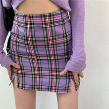 Женская школьная юбка, фиолетовая клетчатая мини-юбка с высокой талией в стиле Харадзюку, летняя юбка в стиле преппи 2024 - купить недорого