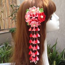 Casaco japonês artesanal feito a mão sakura, acessórios para cabeça, tassel, tecido, flor, grampo de cabelo, clássico, cereja 2024 - compre barato