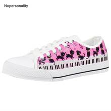 Nopersonality tênis rosa estampado gato musical, casual, para mulheres, antiderrapante plano, sapatos de caminhada femininos, confortável 2024 - compre barato