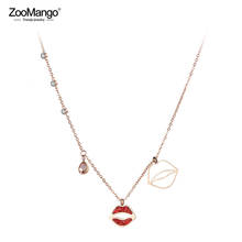 Zoomango bohemia vermelho strass lábios charme colares para mulher menina rosa ouro aço inoxidável cz cristal pingente jóias zn19033 2024 - compre barato