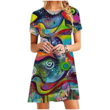 Женское мини-платье трапециевидной формы, Повседневное платье с коротким рукавом и круглым вырезом, с 3D абстрактным принтом, уличная одежда, лето 2021 2024 - купить недорого