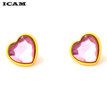 ICAM Fashion Jewelry Cute Pink Crystal Heart  Stud Earrings for Women Stainless Steel  Earrings 2024 - buy cheap