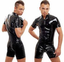 Mono de piel de PVC con cremallera frontal para hombre, mono de buena calidad con entrepierna abierta, fetiche, ropa de látex para discoteca, talla grande S-3XL 2024 - compra barato